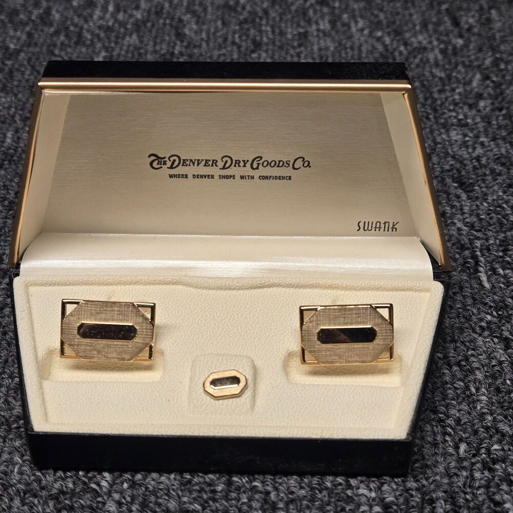 SWANK Cufflinks & Tie Tack Set Gold Tone NOS in Box Denver Dry Goods USA Vintage